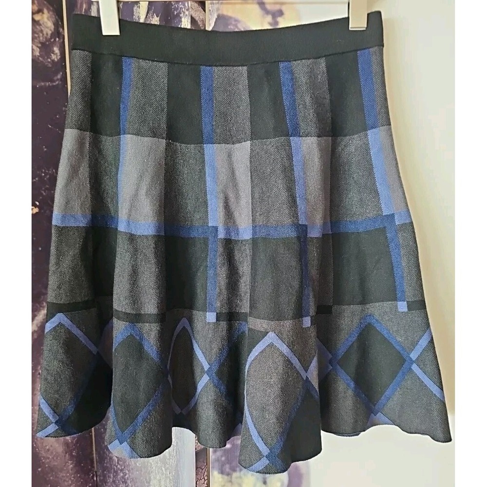 OLIVIA & GRACE Women's Rayon Blend Blue Plaid Mini Skater Skirt Size S